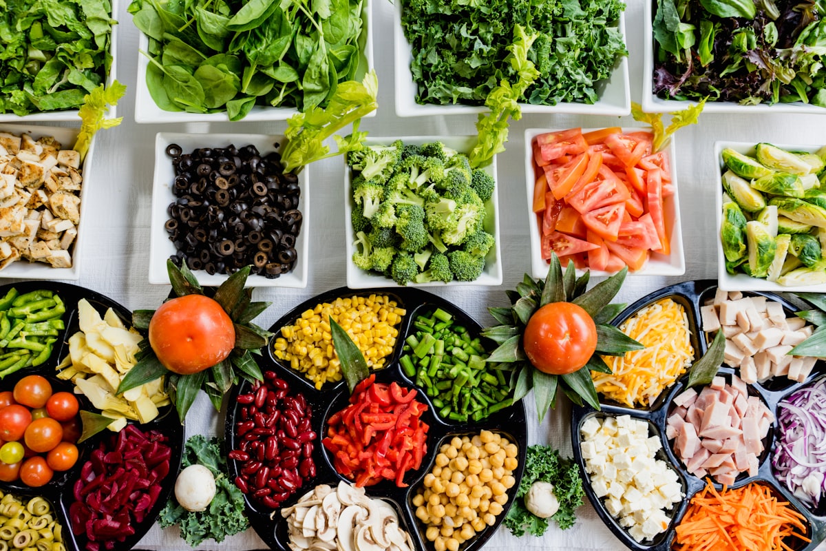 Nutritional food selection showing whole grains and vegetables